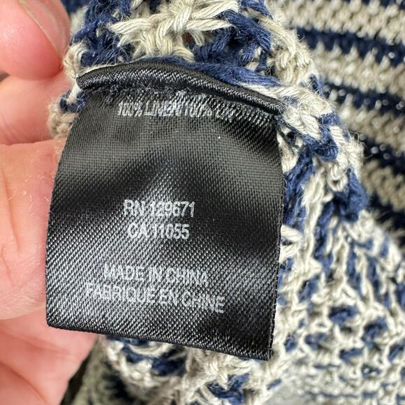 360 Sweater 100% Linen Blue Cream Striped Nautical 3/4 Sleeve Sweater Size S - Picture 6 of 7